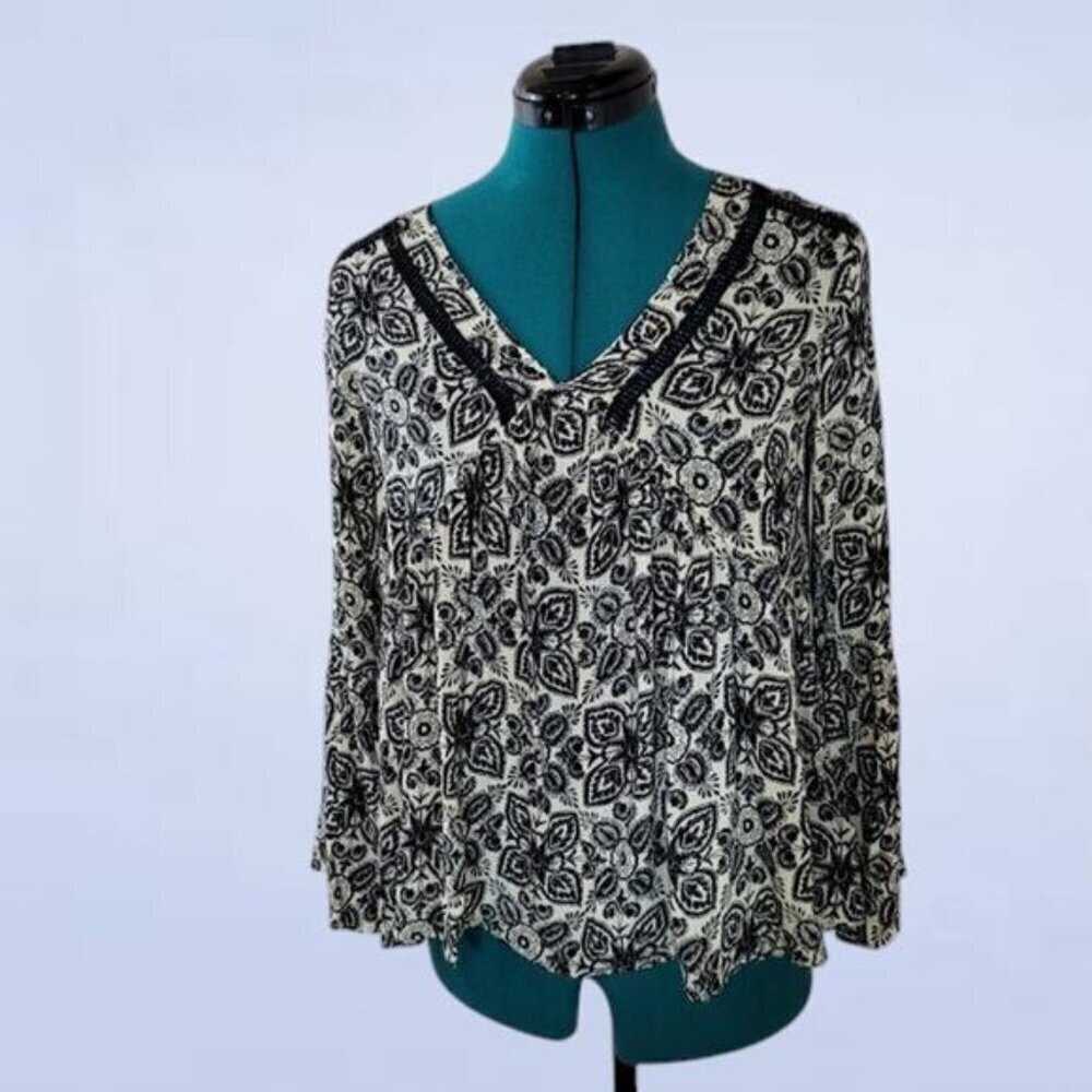 Eri + Ali Hervine Blouse Black Paisley Print - Size Small